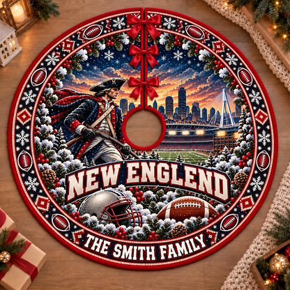 Custom Football Christmas Tree Skirt – Custom Family Name, Football Fan Christmas Decor, Game Day Holiday Gift