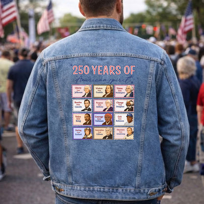 Historical Figures 250 Years of American Spirit Denim Jacket 1776 - 2026 Patriotic Jean Jacket