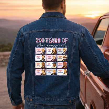 Historical Figures 250 Years of American Spirit Denim Jacket 1776 - 2026 Patriotic Jean Jacket