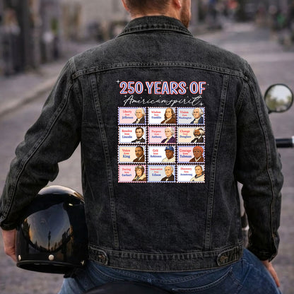 Historical Figures 250 Years of American Spirit Denim Jacket 1776 - 2026 Patriotic Jean Jacket