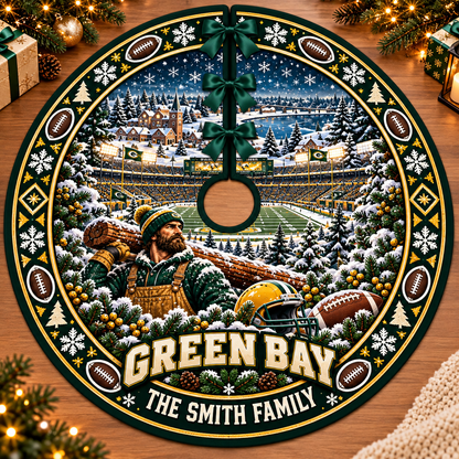 Custom Football Christmas Tree Skirt – Custom Family Name, Football Fan Christmas Decor, Game Day Holiday Gift
