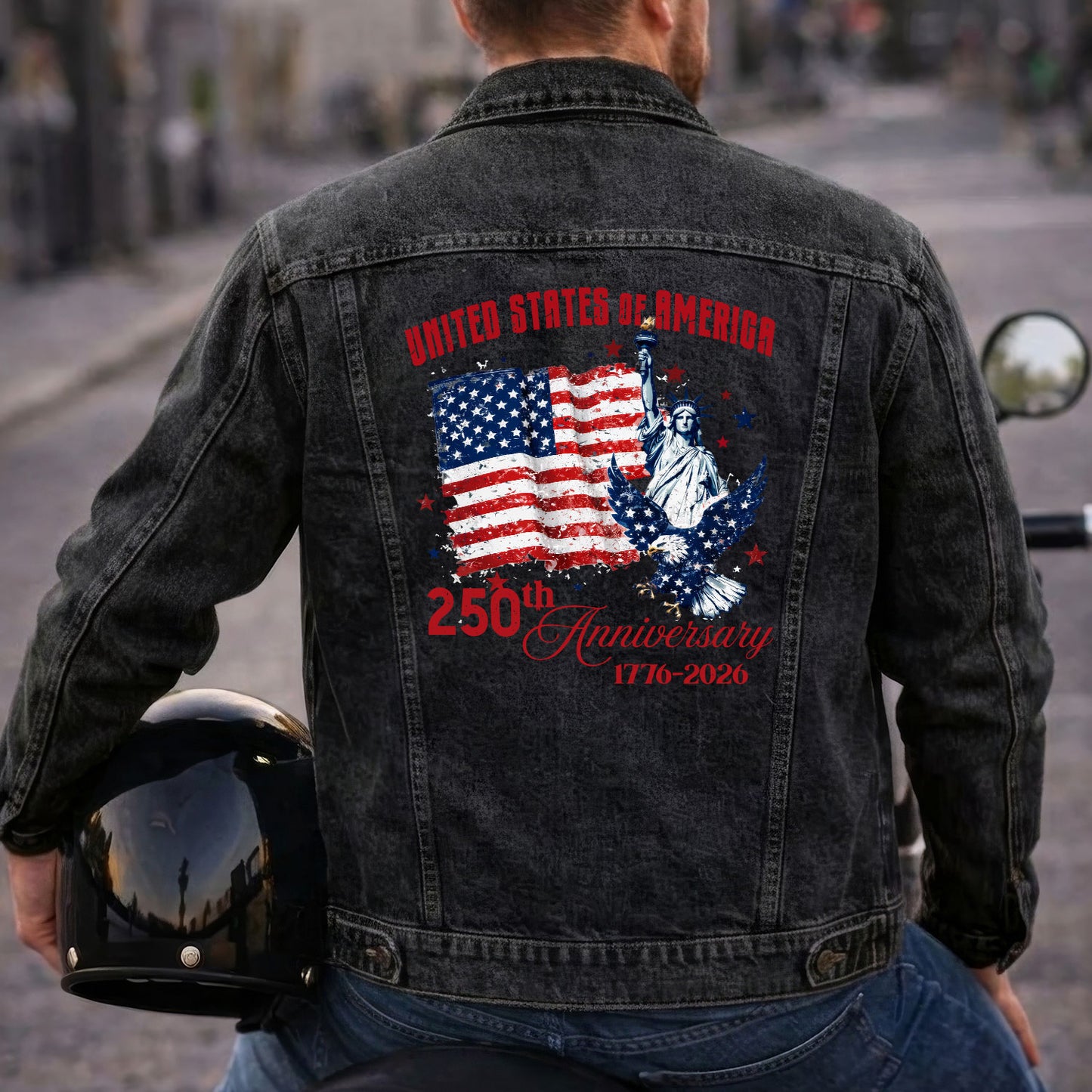 United Stated of America 250th Anniversary Denim Jacket Patriotic Eagle Jean Jacket