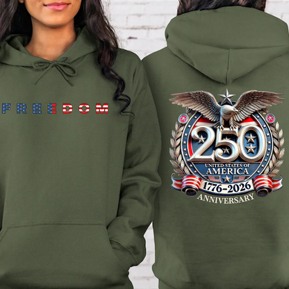 Freedom 250 Years Anniversary Patriotic 1776–2026 Eagle Front & Back