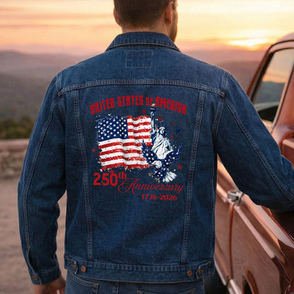 United Stated of America 250th Anniversary Denim Jacket Patriotic Eagle Jean Jacket