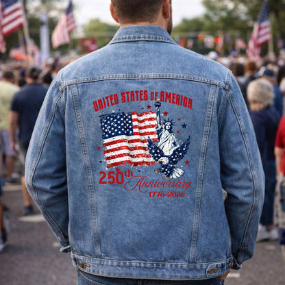 United Stated of America 250th Anniversary Denim Jacket Patriotic Eagle Jean Jacket