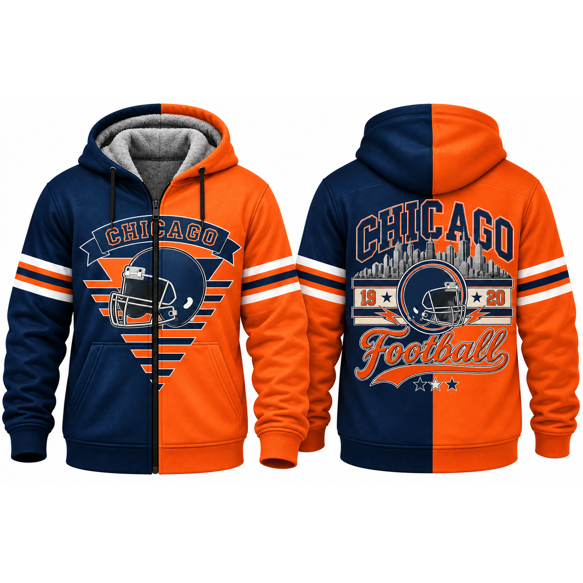 Football Fleece Lined Zip Hoodie – Cozy Game Day Jacket