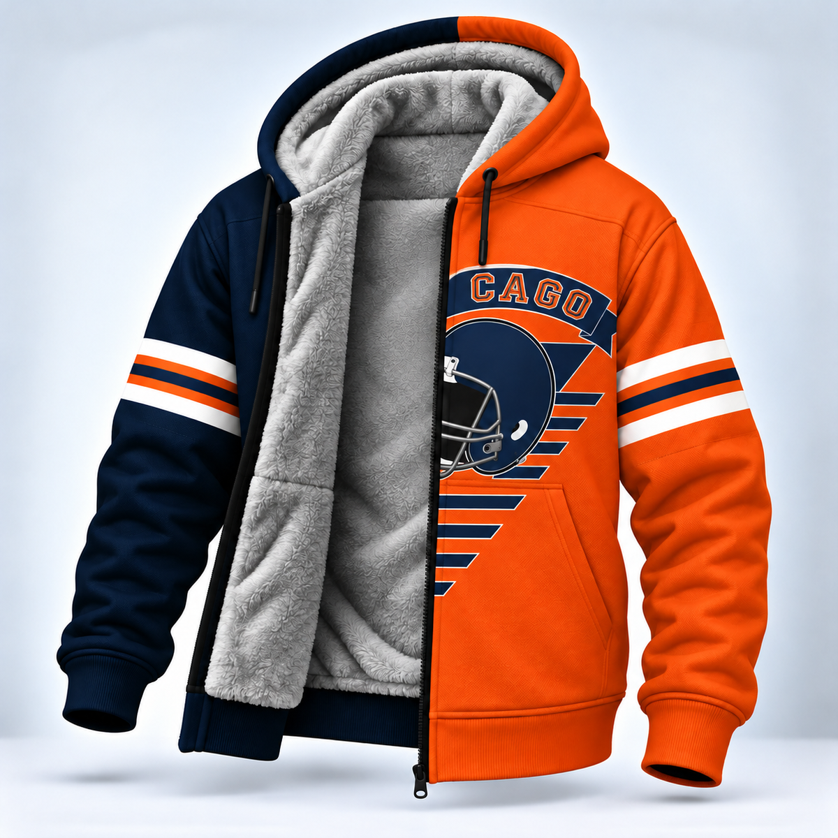 Football Fleece Lined Zip Hoodie – Cozy Game Day Jacket