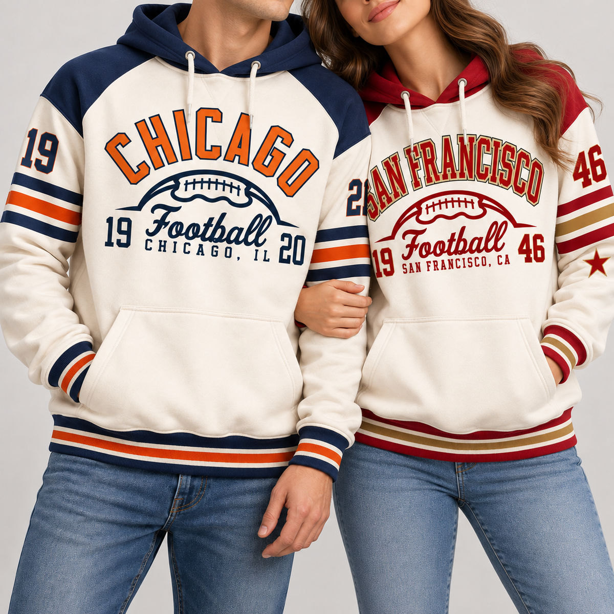 Vintage City Football Hoodie – Retro Color Block Game Day
