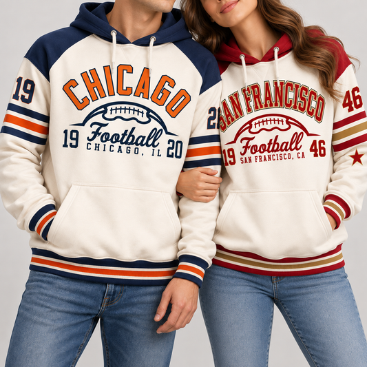 Vintage City Football Hoodie – Retro Color Block Game Day