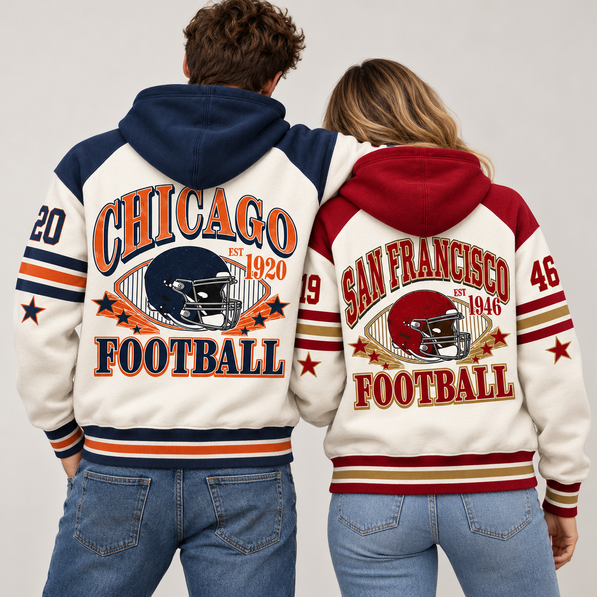 Vintage City Football Hoodie – Retro Color Block Game Day