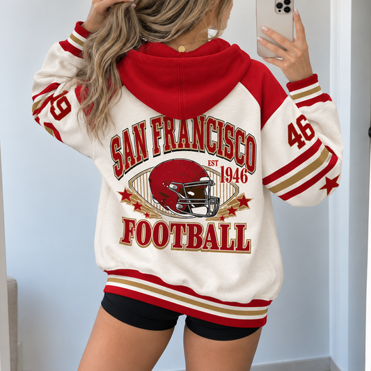 Sanfrancisco Vintage City Football Hoodie – Retro Color Block Game Day