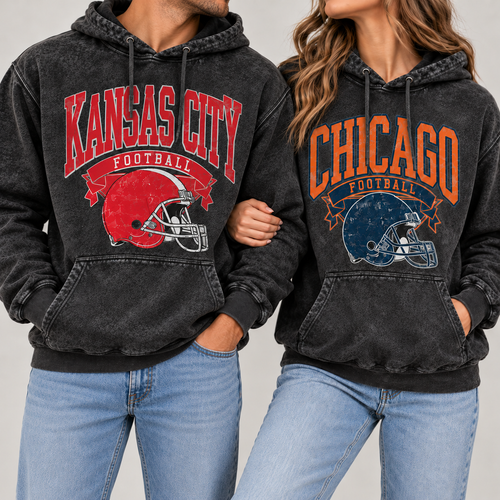 Football Vintage Washed Hoodie - Unisex Game Day Pullover
