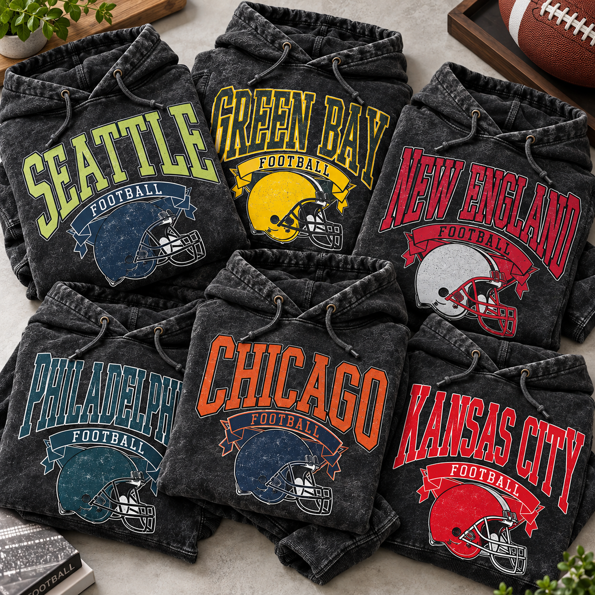 Football Vintage Washed Hoodie - Unisex Game Day Pullover