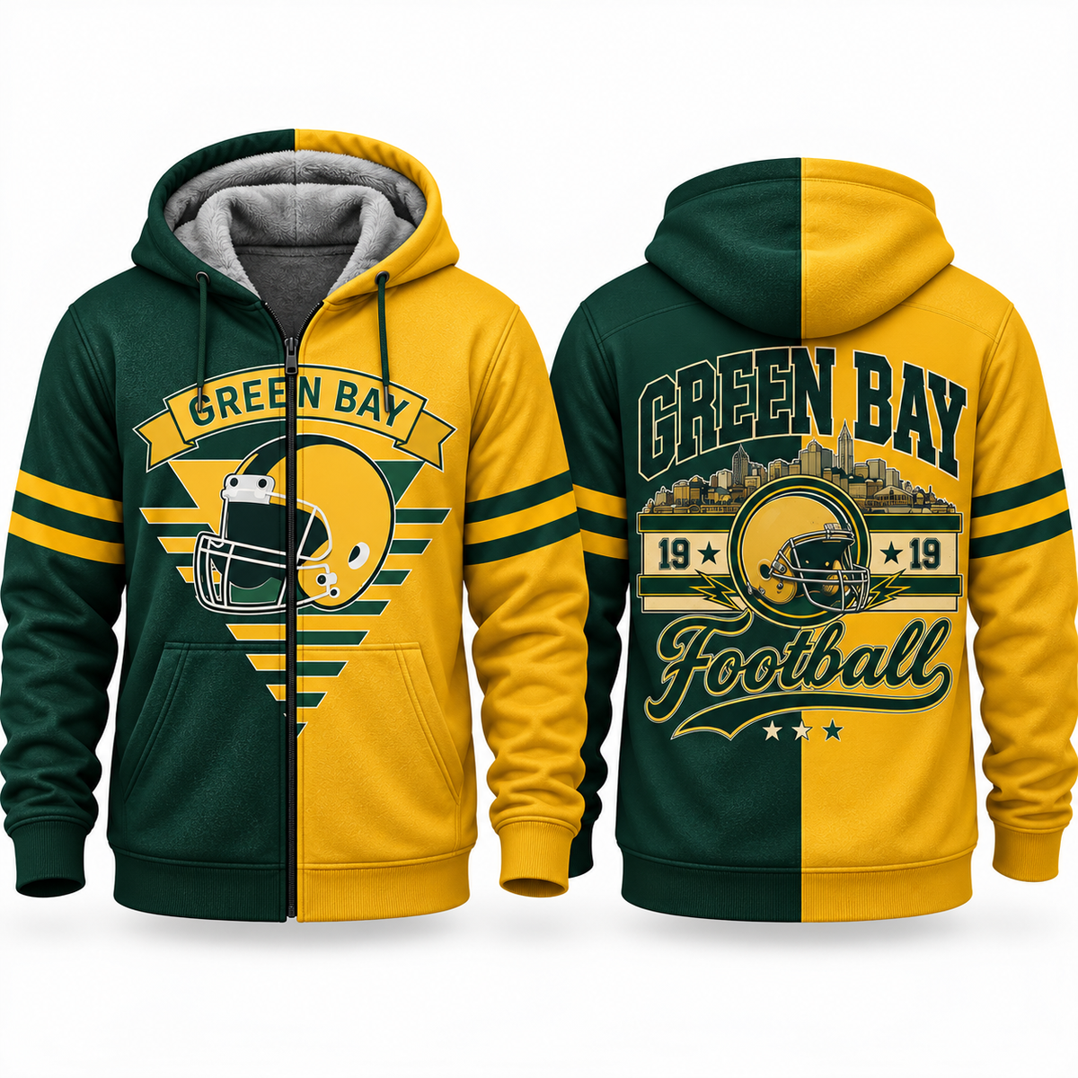 Football Fleece Lined Zip Hoodie – Cozy Game Day Jacket