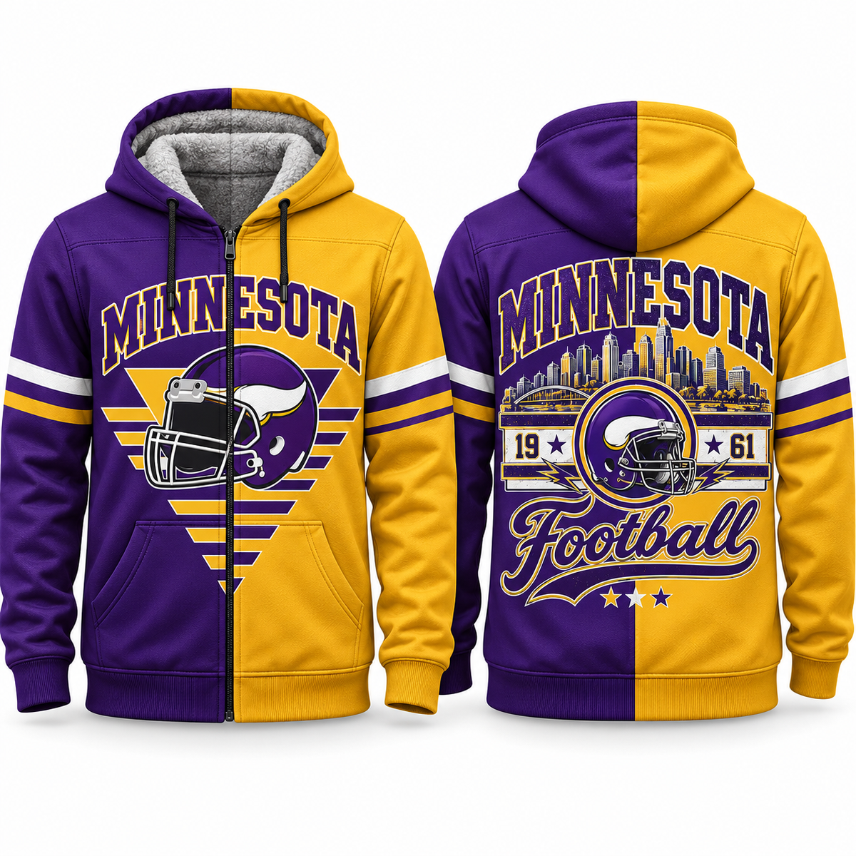 Football Fleece Lined Zip Hoodie – Cozy Game Day Jacket