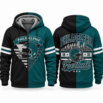 Football Fleece Lined Zip Hoodie – Cozy Game Day Jacket