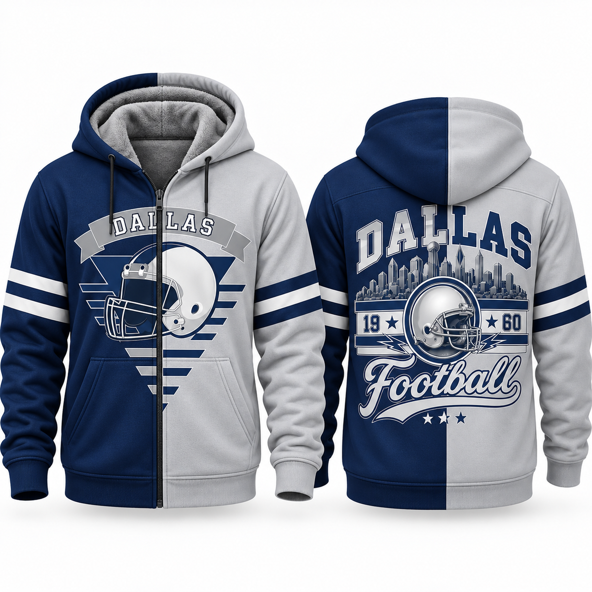 Football Fleece Lined Zip Hoodie – Cozy Game Day Jacket