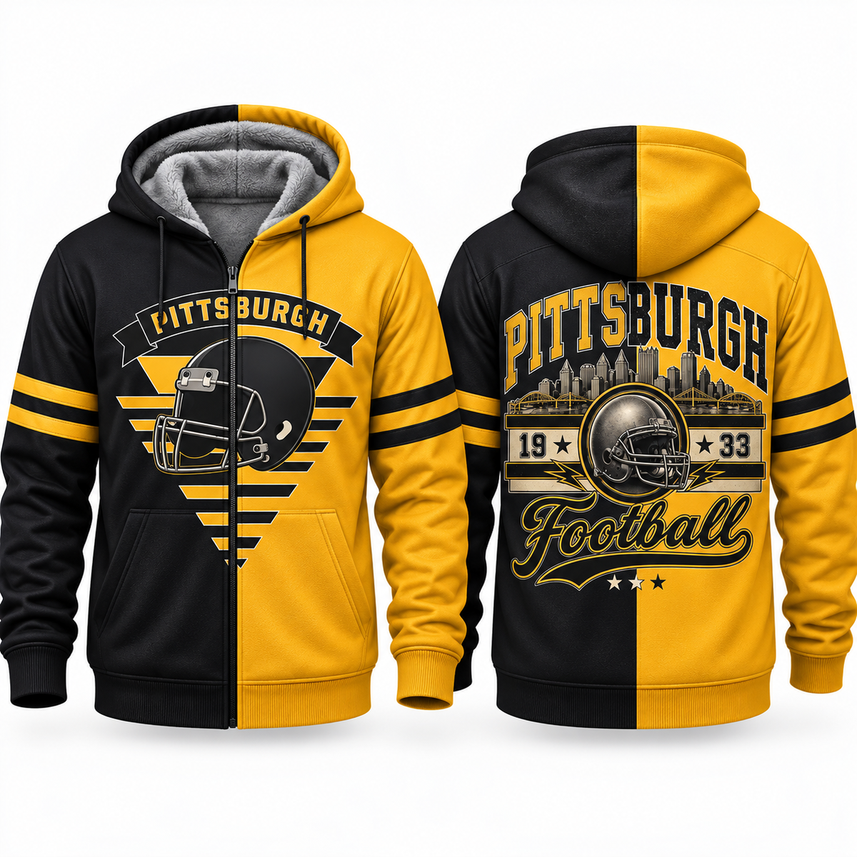 Football Fleece Lined Zip Hoodie – Cozy Game Day Jacket