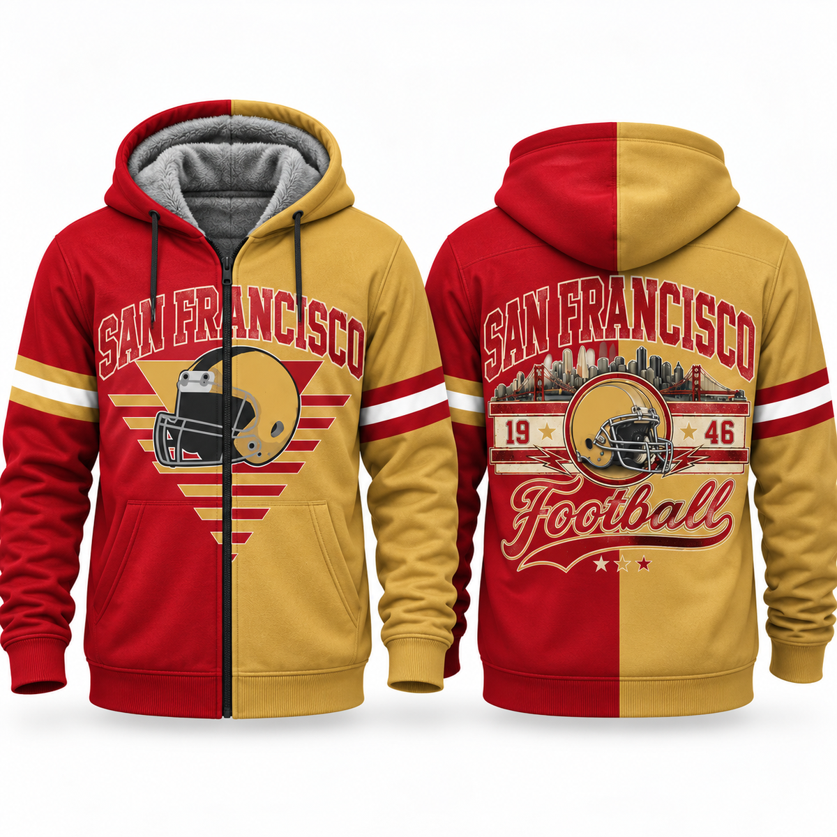 Football Fleece Lined Zip Hoodie – Cozy Game Day Jacket