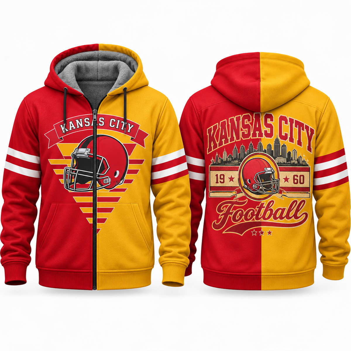 Football Fleece Lined Zip Hoodie – Cozy Game Day Jacket