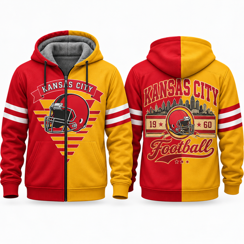 Football Fleece Lined Zip Hoodie – Cozy Game Day Jacket