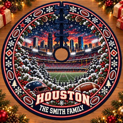 Custom Football Christmas Tree Skirt – Custom Family Name, Football Fan Christmas Decor, Game Day Holiday Gift