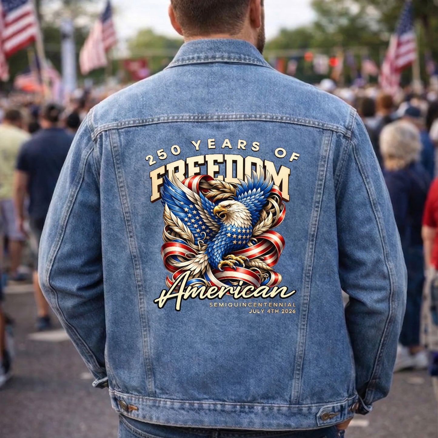 250 years of Freedom American Denim Jacket Patriotic Eagle Jean Jacket