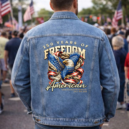 250 years of Freedom American Denim Jacket Patriotic Eagle Jean Jacket