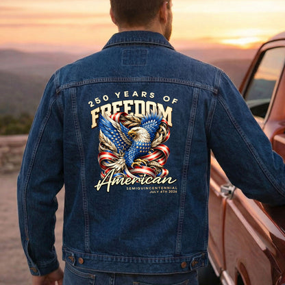 250 years of Freedom American Denim Jacket Patriotic Eagle Jean Jacket