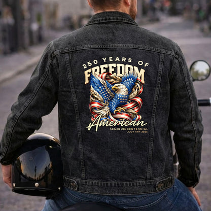 250 years of Freedom American Denim Jacket Patriotic Eagle Jean Jacket