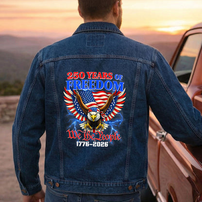 We The People 250 years of Freedom Denim Jacket Patriotic Eagle Jean Jacket