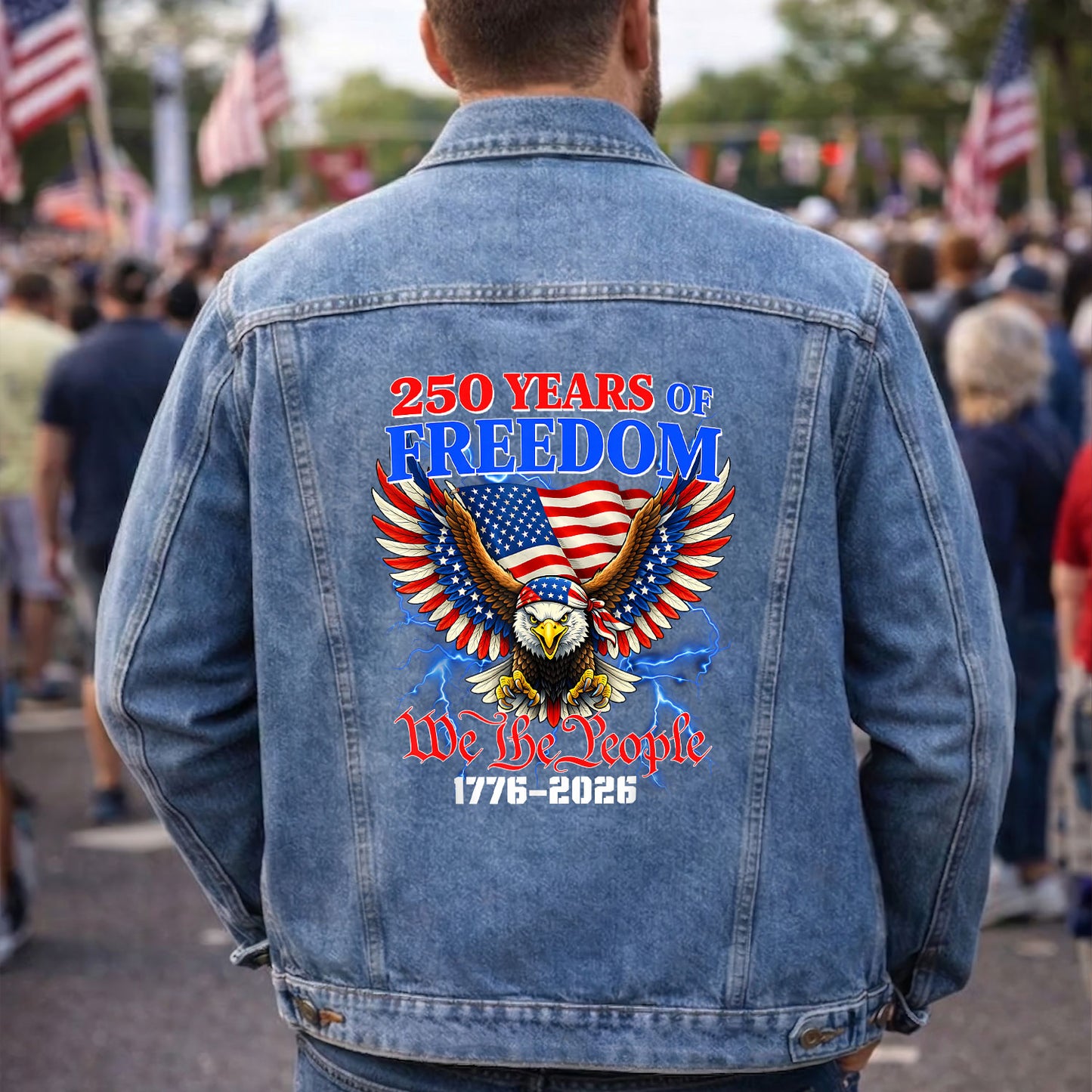 We The People 250 years of Freedom Denim Jacket Patriotic Eagle Jean Jacket