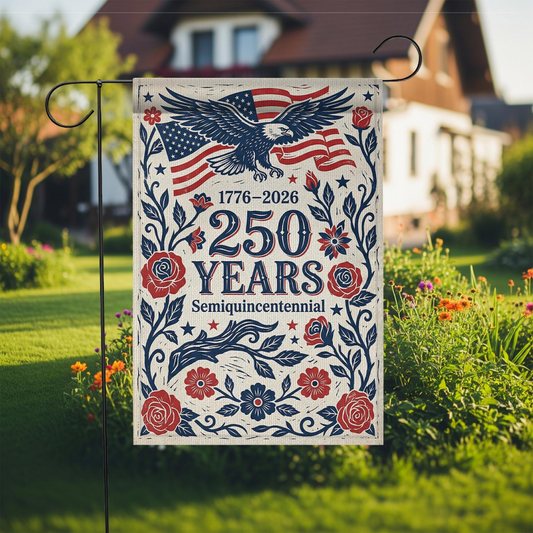 Garden Flag Floral 250th Anniversary Eagle Design, Semiquincentennial Patriotic Decor