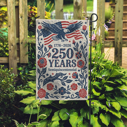 Garden Flag Floral 250th Anniversary Eagle Design, Semiquincentennial Patriotic Decor