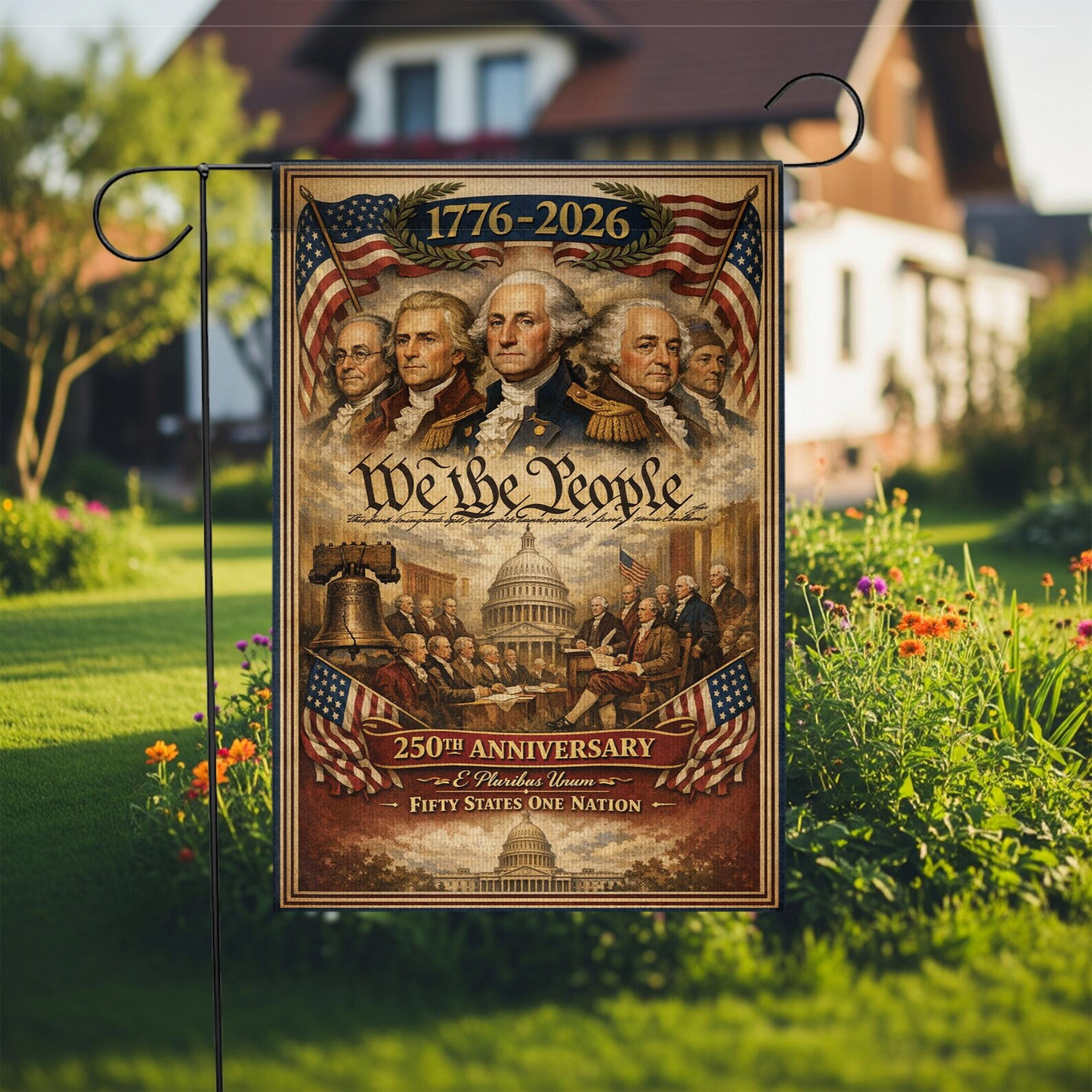 Personalized Patriotic Garden Flag: 250th Anniversary of America, We the People