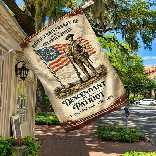 Personalized America 250 Garden Flag House Flag, Descendant of a Patriot