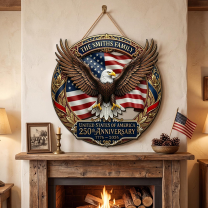 Customized America 250th Anniversary, Wood Wreath 1776-2026 Patriotic Eagle