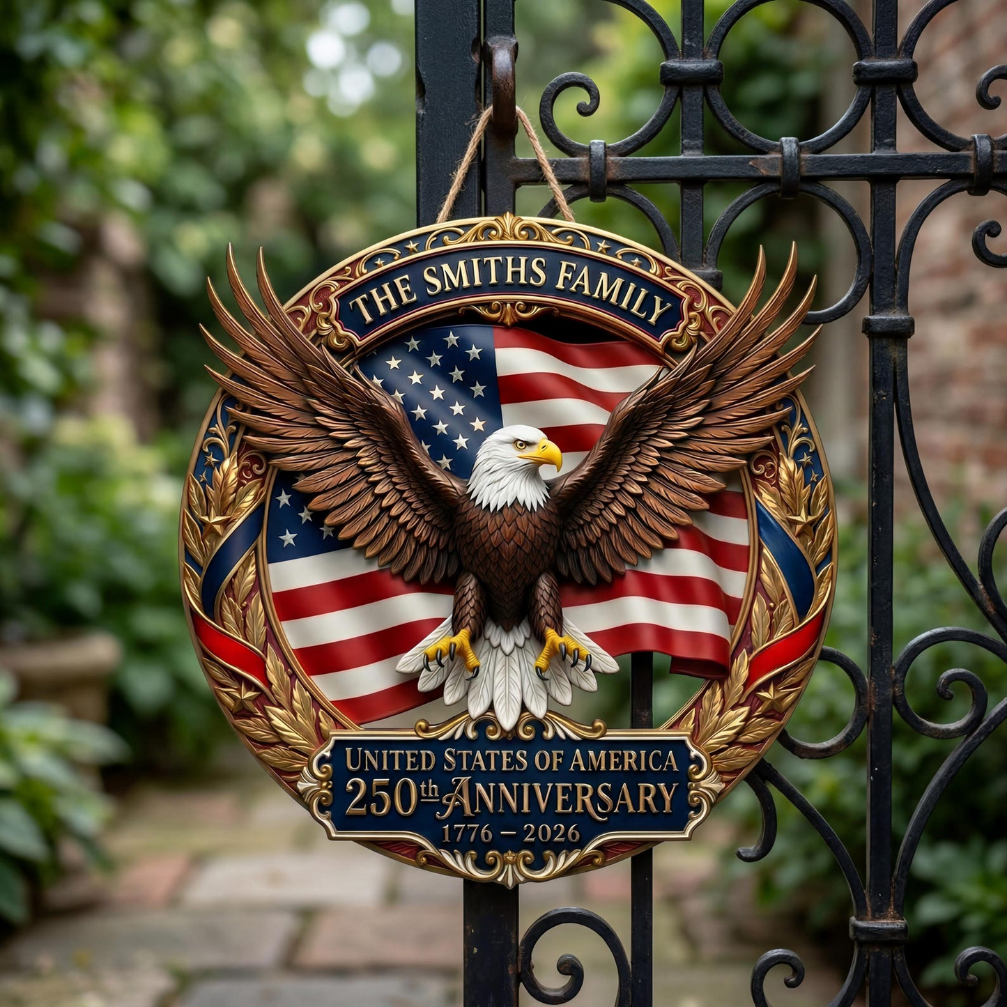 Customized America 250th Anniversary, Wood Wreath 1776-2026 Patriotic Eagle