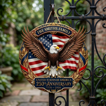 Customized America 250th Anniversary, Wood Wreath 1776-2026 Patriotic Eagle