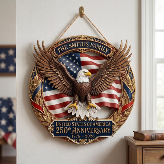 Customized America 250th Anniversary, Wood Wreath 1776-2026 Patriotic Eagle