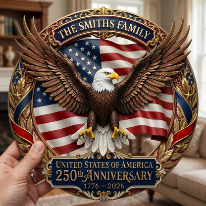 Customized America 250th Anniversary, Wood Wreath 1776-2026 Patriotic Eagle