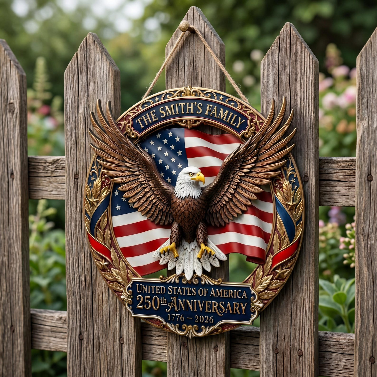 Customized America 250th Anniversary, Wood Wreath 1776-2026 Patriotic Eagle