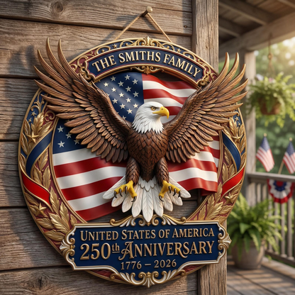 Customized America 250th Anniversary, Wood Wreath 1776-2026 Patriotic Eagle