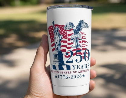 250 Years USA 20oz Stainless Tumbler for Proud Americans We The People Flag Design 1776 2026