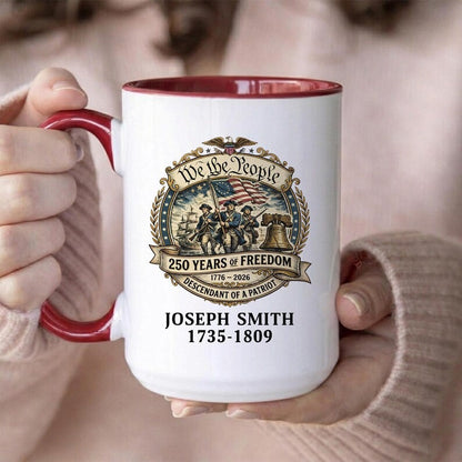 Personalized 250th Anniversary of the United States, Descendant of a Patriot 1776–2026 -  Mug