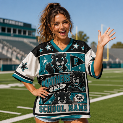 Custom Mascot Comic Style School Name Game Day Mesh Jersey
