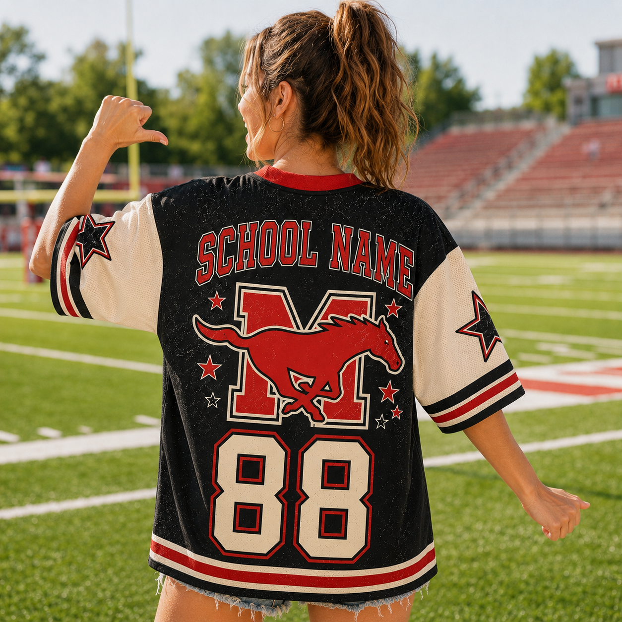 Custom Mascot Comic Style School Name Game Day Mesh Jersey