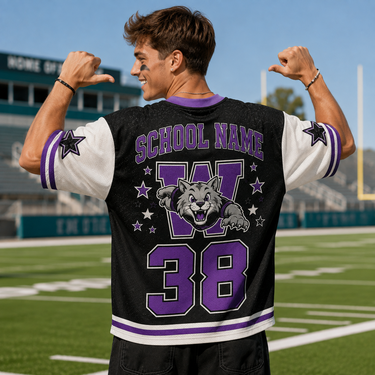 Custom Mascot Comic Style School Name Game Day Mesh Jersey