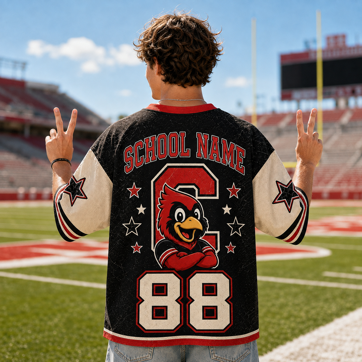 Custom Mascot Comic Style School Name Game Day Mesh Jersey