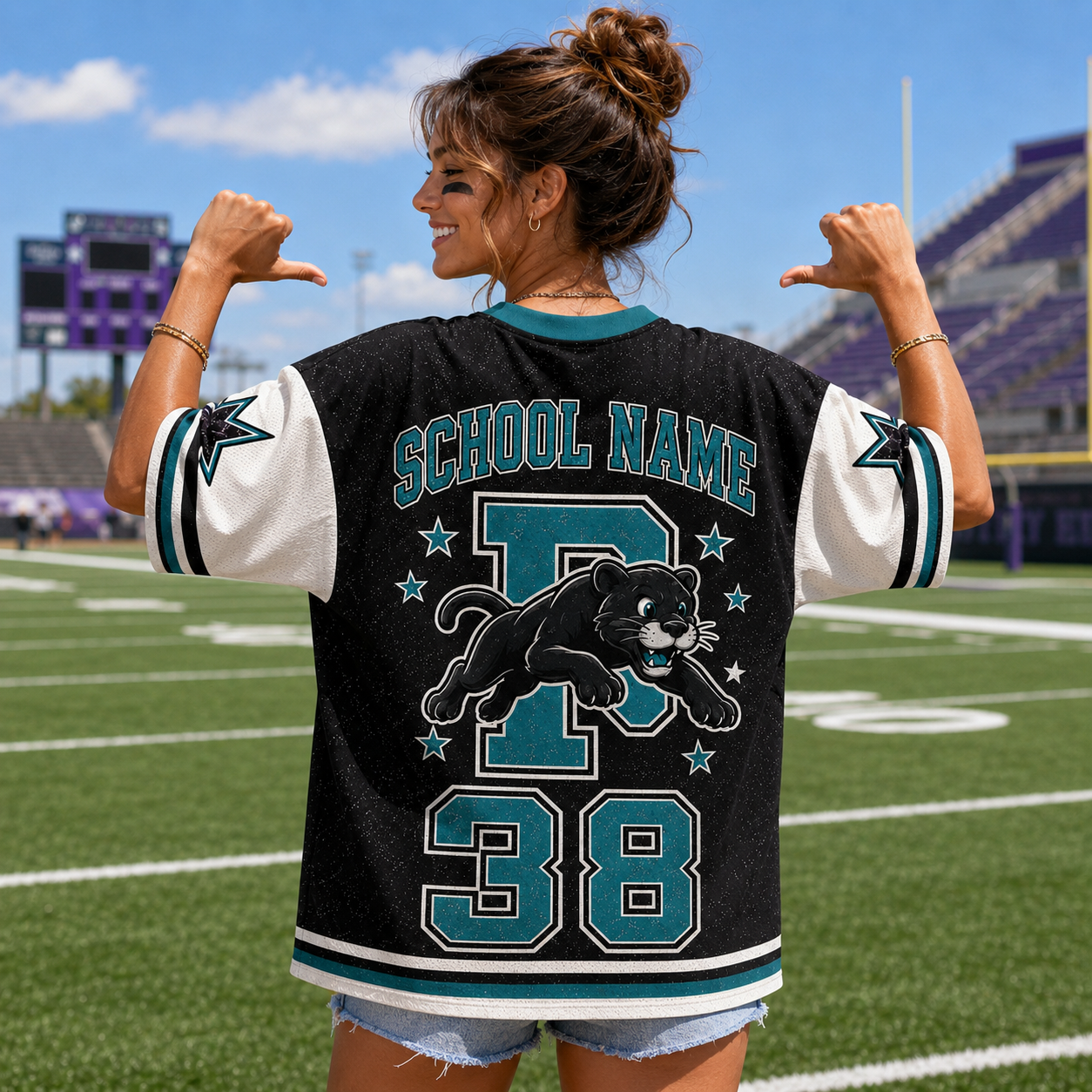 Custom Mascot Comic Style School Name Game Day Mesh Jersey